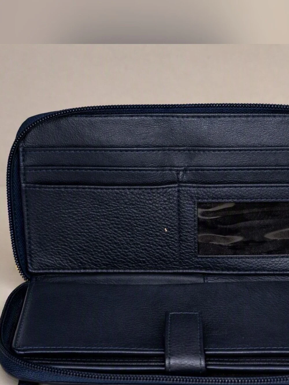 Navy Blue Zip Around Continental Wallet Card Organizer